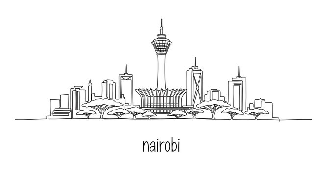 Nairobi Kenya Skyline Minimalist Continuous Line Art Drawing