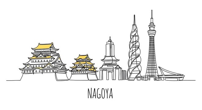Nagoya Japan Skyline Minimalist Continuous Line Drawing Art