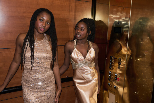 Friends in an elevator