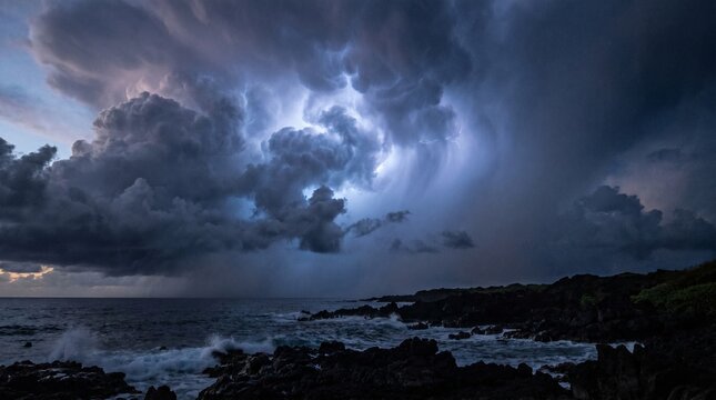 Dark Storm Clouds with Internal Electric Blue Lightning Glow