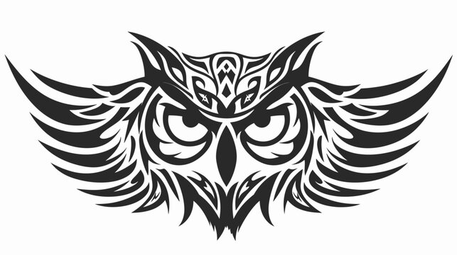 Intricate black and white owl design artistic vector illustration