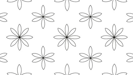 Fototapeta premium Seamless floral pattern repeating black outlines on white background