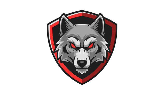 Stylized wolf head illustration with shield graphic for emblem design