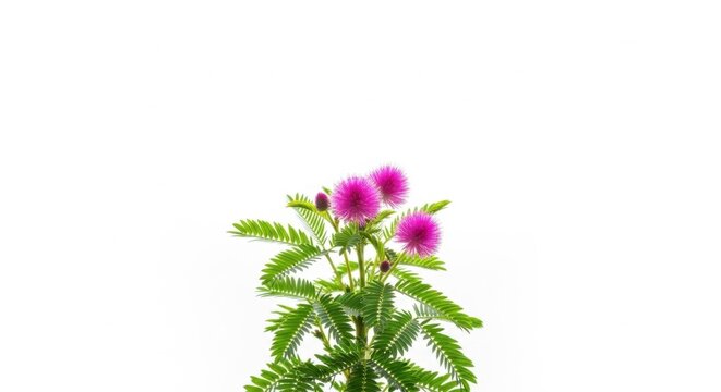 Sensitive Plant Flower Mimosa Pudica Pink Pom Pom Bloom Isolated White Background