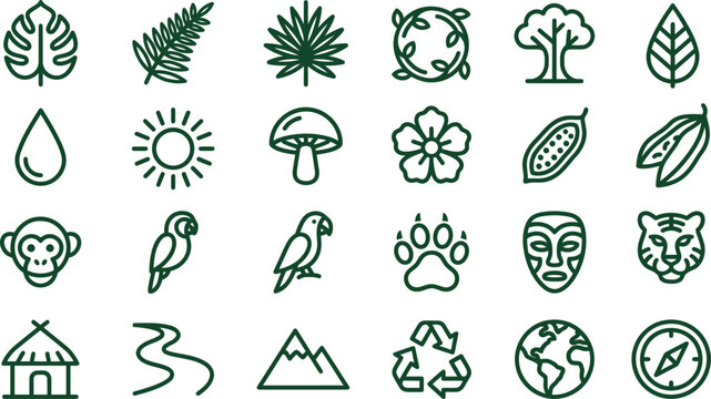 Eco friendly and nature icons set with leaves, animals and earth symbols.