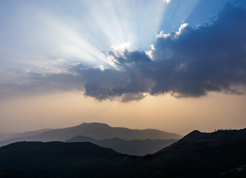 Light rays over mountains