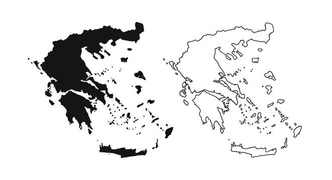 A contrasting depiction of greece a black silhouette paired with a white outline map high quality