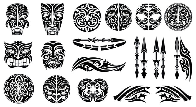 Collection of Polynesian Tribal Art Elements and Designs.