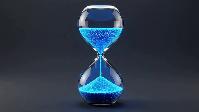 Hourglass with blue sand flowing symbolizing financial stability and economic growth