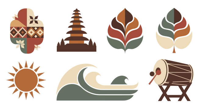 Collection of traditional Balinese cultural symbols and elements.