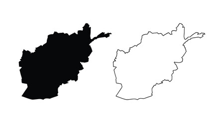 A graphic depiction shows the country of afghanistan in both filled and outline forms high quality © RMvectors02