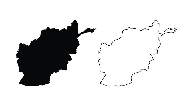 A graphic depiction shows the country of afghanistan in both filled and outline forms high quality
