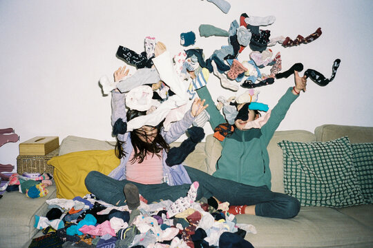 Happy kids matching socks and playing. UGC film
