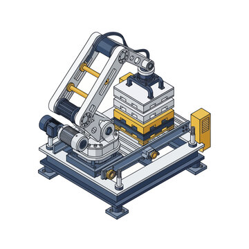 Industrial Robotic Arm with Gripper Handling Stacked Objects on a Conveyor System.