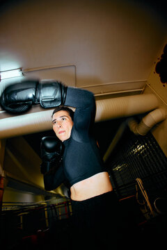 female boxer training during a sparring session