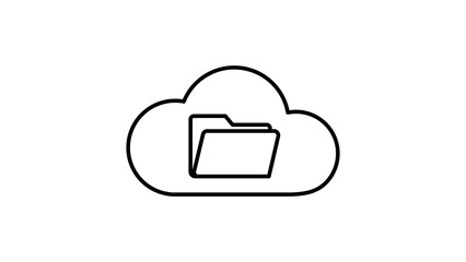 Cloud Storage and Data Backup Vector Icon Illustration with Folder Symbol. Minimalist black line art featuring an editable stroke for adjustable line weight, ideal for modern technology designs. © Saif