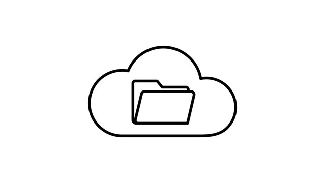 Cloud Storage and Data Backup Vector Icon Illustration with Folder Symbol. Minimalist black line art featuring an editable stroke for adjustable line weight, ideal for modern technology designs.