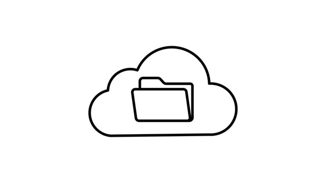 Cloud Storage and Data Management Editable Stroke Vector Icon. Minimalist Black Line Illustration of a Folder Inside a Cloud for Computing, Backup, and Online File Sharing on White Background.