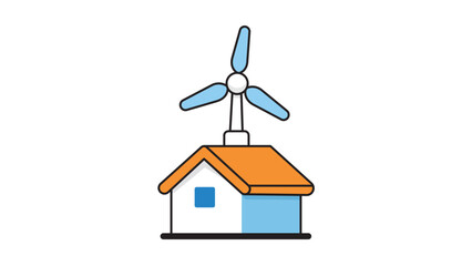 Clean Modern Flat Vector Icon of a Small Rooftop Wind Turbine on a House Representing Sustainable Green Energy and Renewable Power Solutions with Editable Stroke for Customization on White Background © Saima
