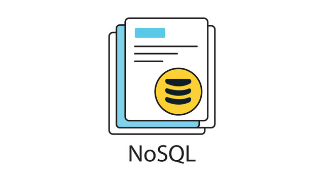 NoSQL Document Database Vector Icon Illustration with Editable Stroke. Modern flat design showing a stack of documents and database symbol on white background for technology and software.