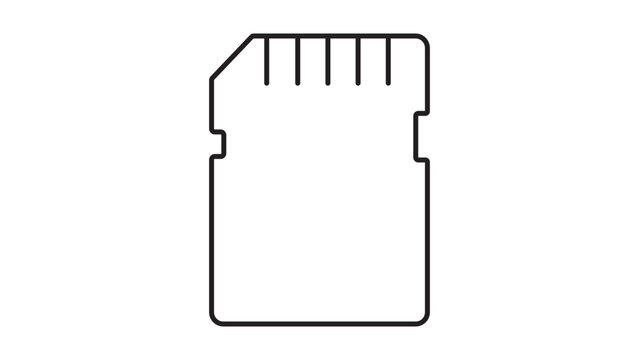 SD Memory Card Vector Icon with Editable Stroke. Minimalist black line illustration of a digital flash storage device for cameras and computers, isolated on white background for tech design.
