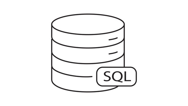 SQL Database Storage Vector Icon with Editable Stroke. Minimalist black line illustration of stacked data disks for server, cloud computing, and information management on a white background.