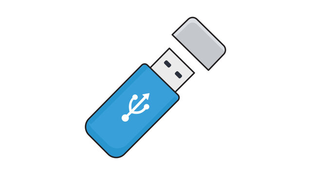 Modern Blue USB Flash Drive Vector Icon with Removable Cap and USB Symbol, Featuring Editable Stroke for Customizable Line Weight, Ideal for Technology and Data Storage Graphic Design Projects.