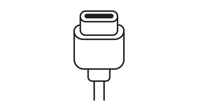 USB-C Plug Minimalist Black Line Vector Icon on White Background. This Symmetric USB Type-C Connector Illustration Features an Editable Stroke for Customizable Line Weight and Scalability.