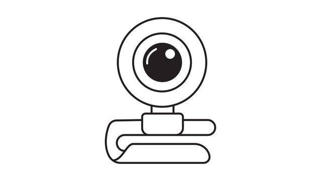 Minimalist Webcam Vector Icon with Editable Stroke: A Clean Black Line Illustration of a Clip-on Computer Camera for Video Calls, Streaming, and Online Meetings, Isolated on White Background.