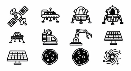 Collection of Space Exploration Icons and Symbols. © Wita