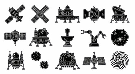 Collection of Space Exploration Icons and Symbols. © Wita