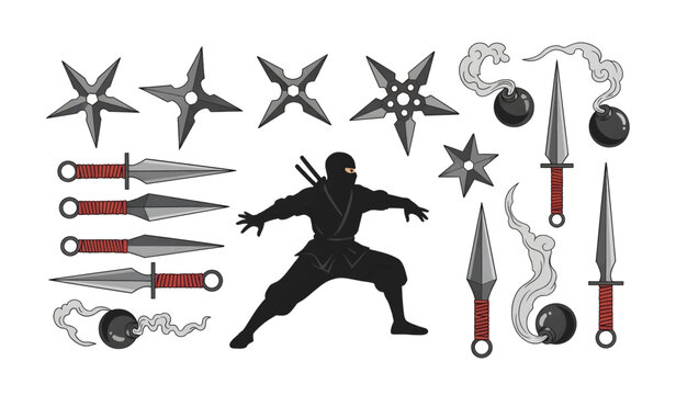 Collection of Ninja throwing stars and daggers set.