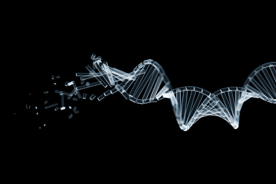 Dissolving DNA helix on dark background
