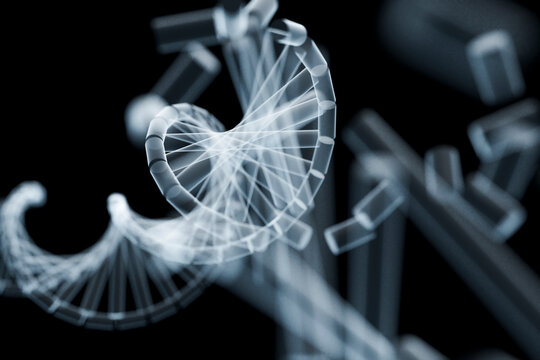 Fragmented DNA helix in abstract composition