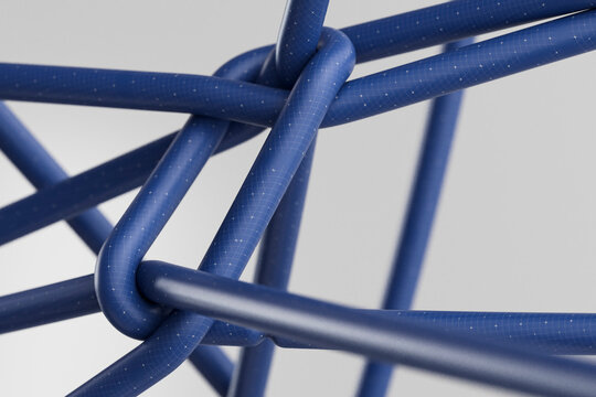 Blue tubular knot structure close-up