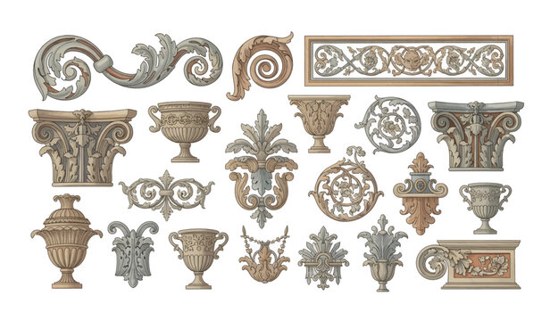 Collection of ornate architectural decorative elements.
