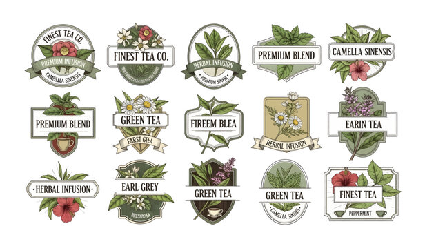 Collection of Tea and herbal infusions labels set.
