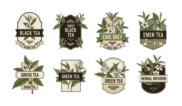 Collection of Various Tea Brand Logos Displayed.