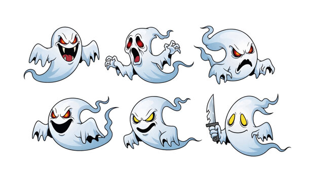 Collection of Cartoon ghosts with different expressions.