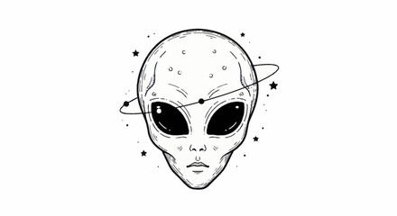 Detailed illustration of an alien head with large eyes and a planetary ring. © Wita