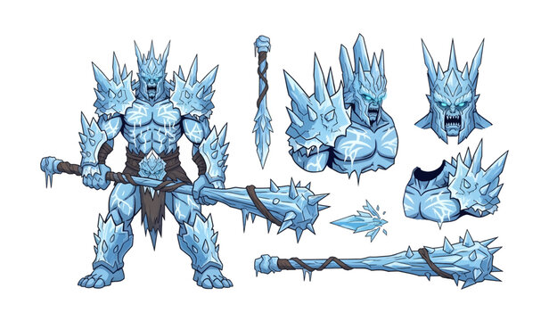Collection of Ice warrior with frosty armor pieces.