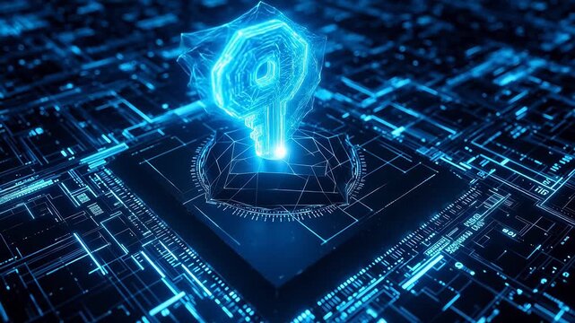 Digital key on circuit board symbolizing peace, mindfulness, and relaxation