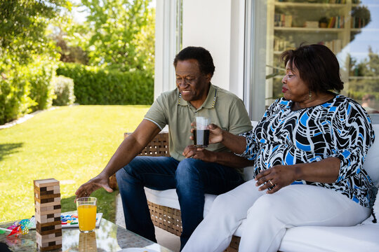 Seniors enjoying leisure time on the patio