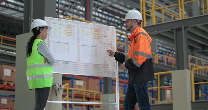 Rail engineers engaged in a planning and review session, focusing on a board displaying schedules, maintenance plans, and performance data of the rail systems. Ensuring efficient rail operations.