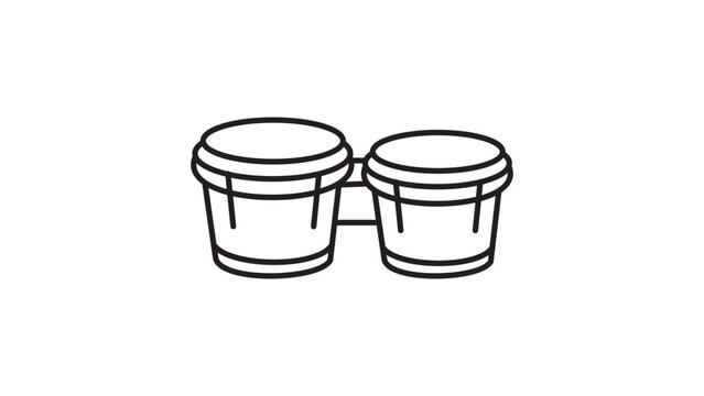Minimalist Bongo Drums Black Line Vector Icon on White Background; This Editable Stroke Illustration Represents a Pair of Traditional Percussion Instruments for Music, Rhythm, and Sound Design.