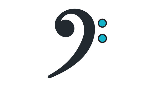 Bass Clef Modern Flat Vector Icon on White Background. Stylized F-clef Music Symbol for Audio, Sound, and Musical Notation. Editable Stroke Vector Illustration for Graphic Design and Apps.