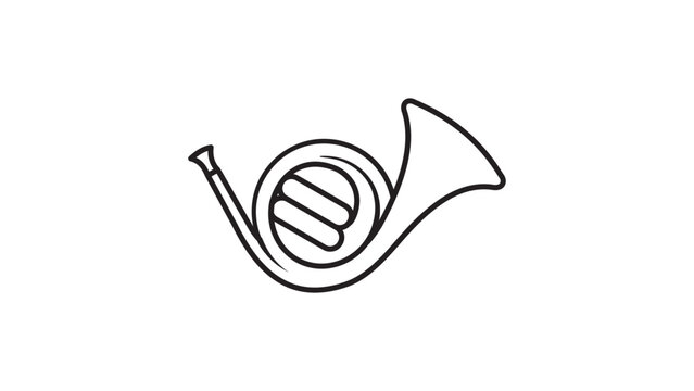French Horn Minimalist Black Line Vector Icon on White Background. This hand-drawn musical instrument illustration features an editable stroke for customizable line weight and scalable design.