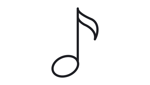 Eighth Note Music Symbol Vector Icon Illustration, Minimalist Black Outline Design on White Background, Editable Stroke Line Weight for Customization, Professional Musical Notation Graphic.