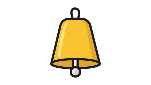 Modern Yellow Cowbell Editable Stroke Vector Icon. Flat minimalist illustration of a hanging farm bell on white background. Scalable graphic for agriculture, music, and notification design.