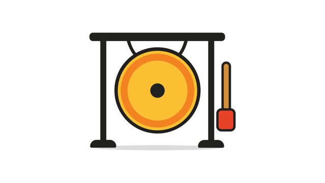 Traditional hanging gong with mallet vector illustration, modern flat icon design on white background, perfect for music, culture, ceremony, and meditation themes in digital and print media.